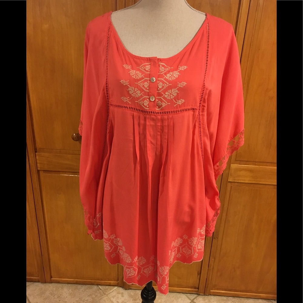 Embroidered coral tunic